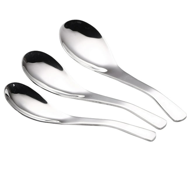 MasteelfCA 3PCS Stainless Steel Spoon Meal Spoon Children's Soup Spoon Rice Spoon Thickening Spoon Large Medium Small Size Stainless Steel Spoon Set
