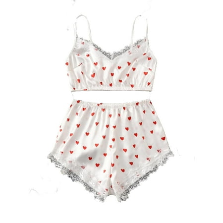 

2pcs Set Sexy Cami Short Sets Sleeveless White Women s Pajama Sets (Women s)