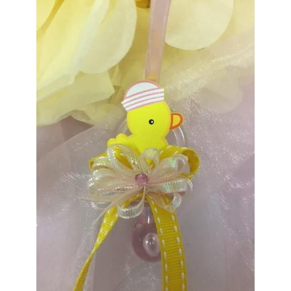 CHARMED Yellow Ducky Pacifier Necklaces Baby Shower Games Favors Prizes Pink Baby Girl's Cute and Adorable 12PC