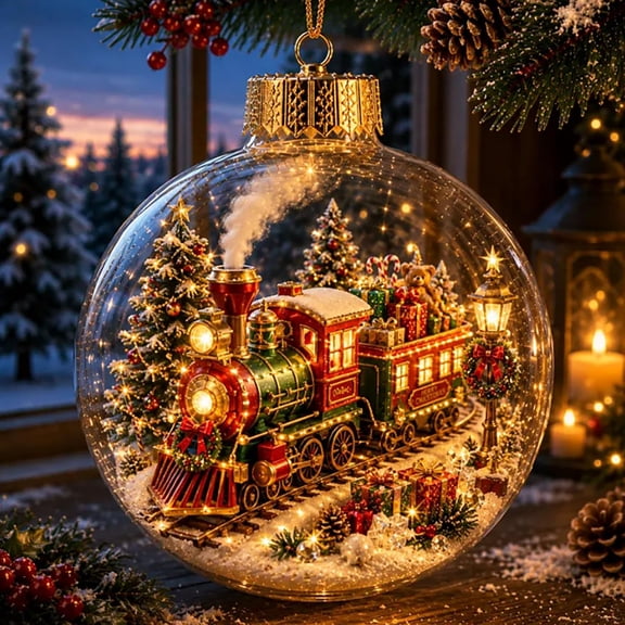 Glowing Christmas Story Ornament, Light-Up Mini Holiday Scene with Warm LED Light, Festive Keepsake Gift for Home Christmas Party Decoration( Christmas Express)