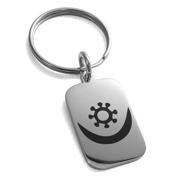 Stainless Steel Aztec Harmony Rune Engraved Small Rectangle Dog Tag Charm Keychain Keyring