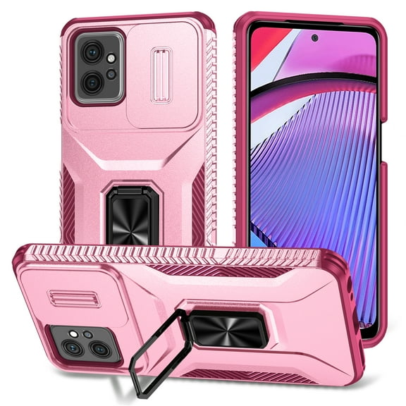 Phone Case for Motorola Moto G Power 5G 2024 with Sliding Camera Cover, with 360° 100° Free Rotation Metal Finger Ring Bracket, Fit Magnet Car Mount, 2 In 1 Cover for Moto G Power 5G 2024, Pink