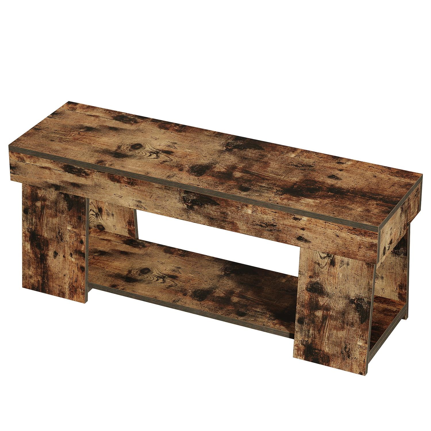 Demi Bonn 41" Rustic Wooden Bench with Storage, Hallway Bench with Shelf, Entryway Seating Unit for Home, Living Room, Brown