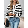 thumbnail image 6 of Women'S Long Sleeve Striped Cardigan Sweaters Button Down Cable Knit Fall Classy Outwear Black & White L, 6 of 9