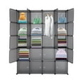 thumbnail image 2 of 20 Cube Organizer Stackable Plastic Cube Storage Shelves Design Multifunctional Modular Closet Cabinet with Hanging Rod Brown, 2 of 6