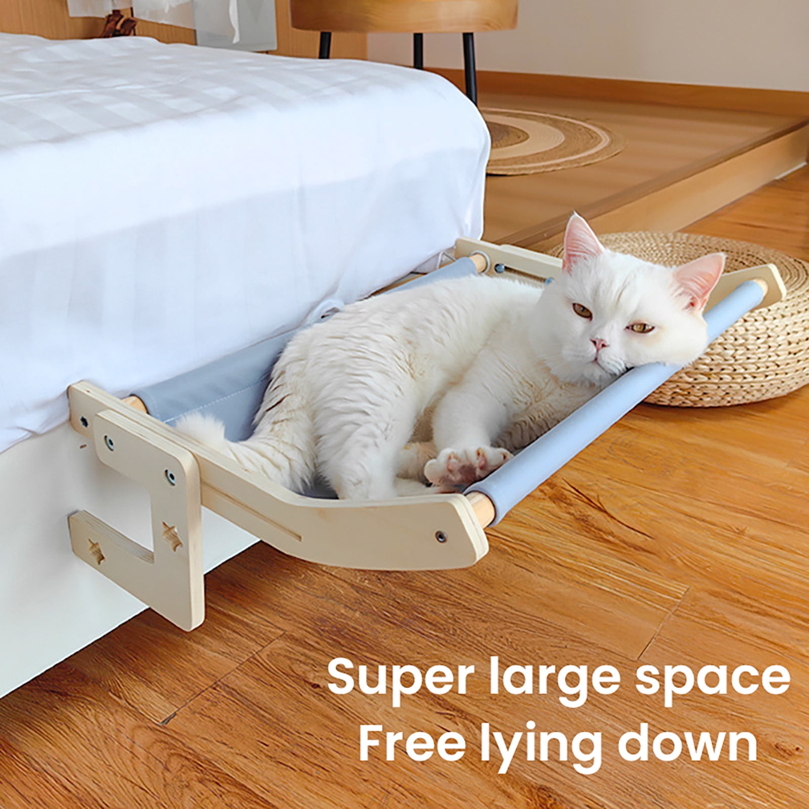 YIFAEUX Cat Hammock Window Perch Adjustable Cat Bed with Wood Frame No Drilling Pet Hammock for Bedside Windowsill Indoor Cats