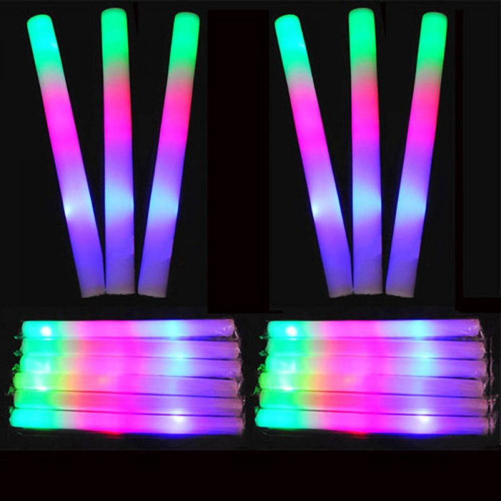 12 PCS Light-Up Foam Sticks LED Rally Rave Cheer Tube Soft Glow Baton Wands 