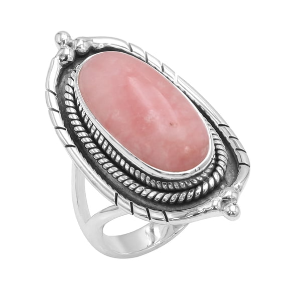 JAY JOOLS Pink Opal Ring Sterling Silver Oval Gemstone Statement Jewelry for Women