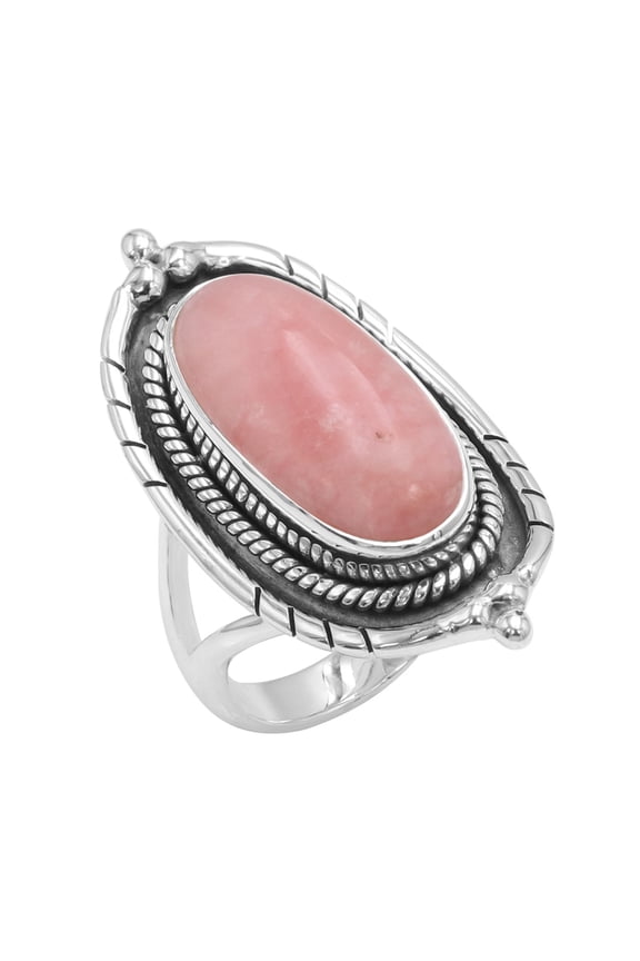 Pink Opal Ring Sterling Silver Oval Gemstone Statement Jewelry for Women