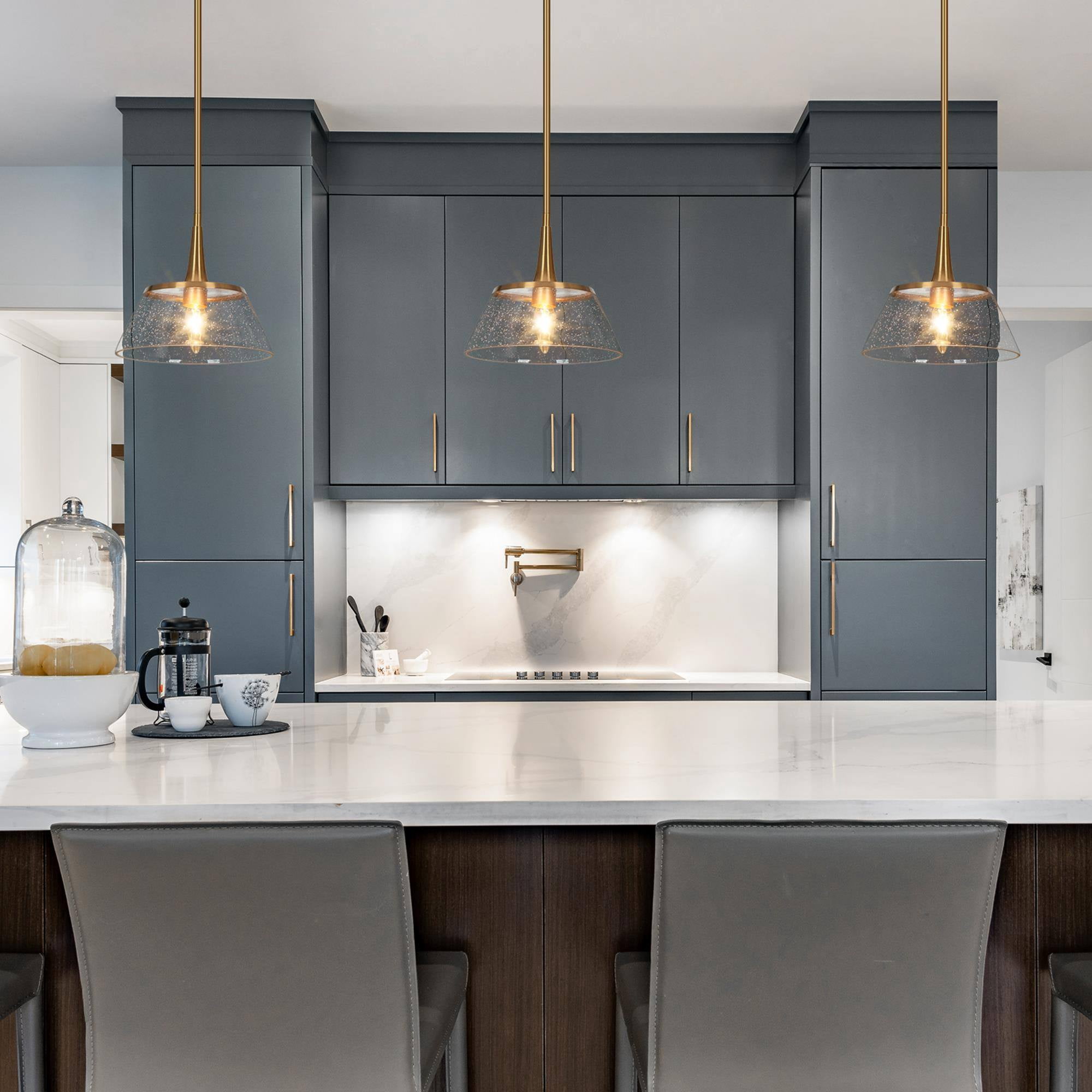 LNC Modern Gold Mini Pendant with Seeded Glass Shade for Kitchen or Dining Area