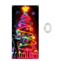 Virelaxpo Fluorescent Christmas Door Curtain with Light-Up Design - PVC Strip Door Cover for Festive Entrance and Black Light Party Decor