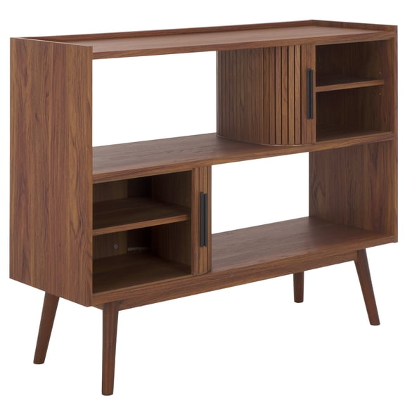 SAFAVIEH javante Farmhouse Tambour Door Media Stand, Walnut (43.3 in. W x 14.6 in. D x 35.1 in. H)