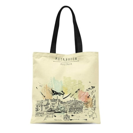 ASHLEIGH Canvas Tote Bag Mayrhofen Tirol Austria Europe Famous Ski Resort Traditional Houses Reusable Shoulder Grocery Shopping Bags
