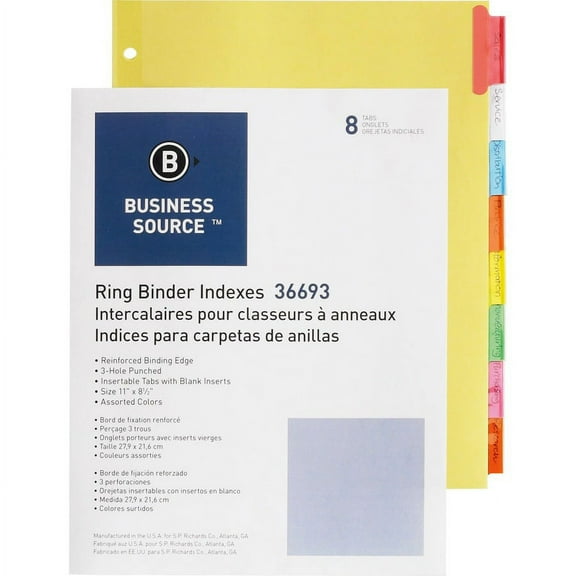 Business Source Insertable Tab Ring Binder Indexes - 8 Blank Tab(s)1.50" Tab Width - 8.5" Divider Width x 11" Divider Length - Letter - 3 Hole Punched | Bundle of 2 Sets