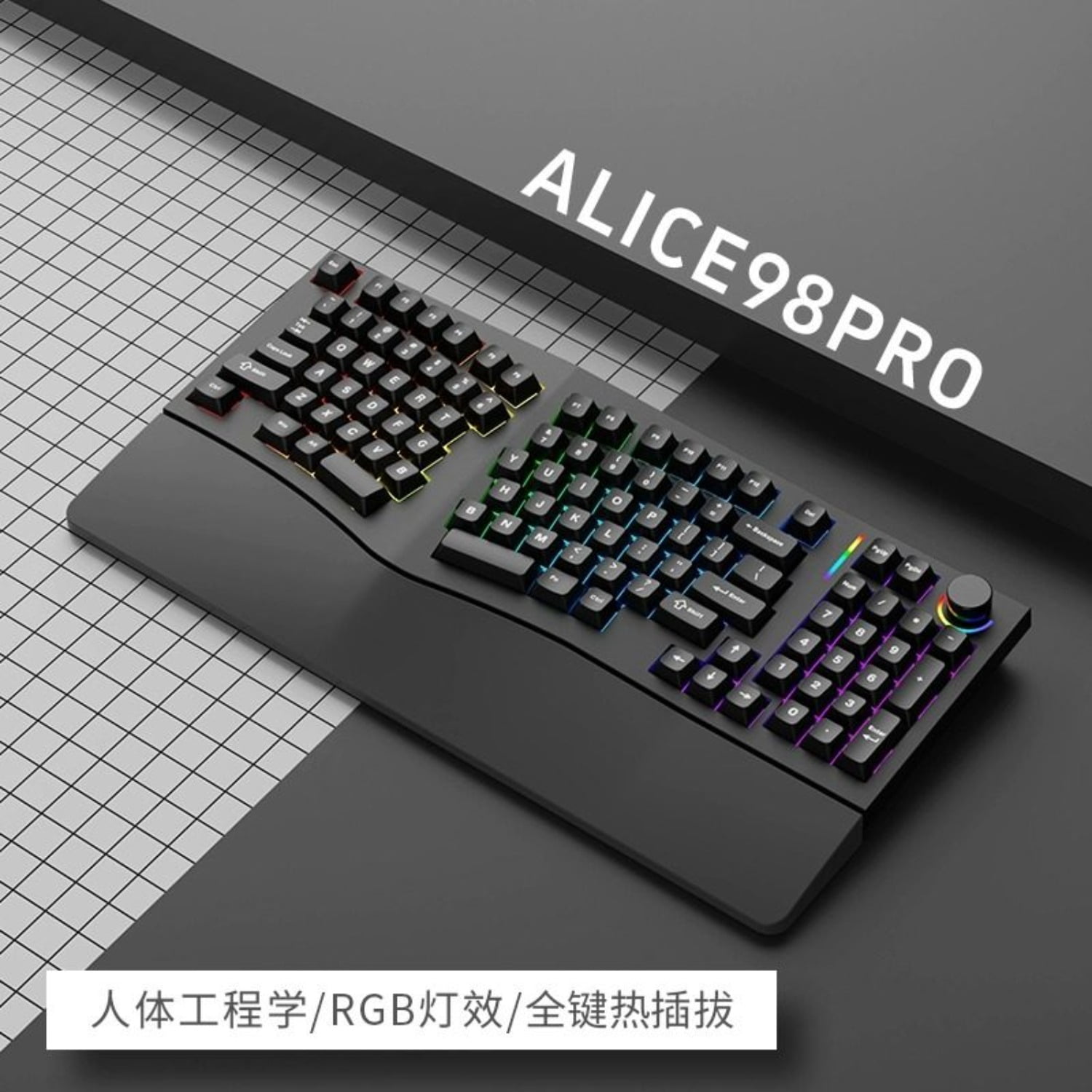 Alice98 Pro Mechanical Keyboard, 3° Typing Angle Ergonomic Design, Wireless Bluetooth/Wired Custom Keyboard with Alice Layout
