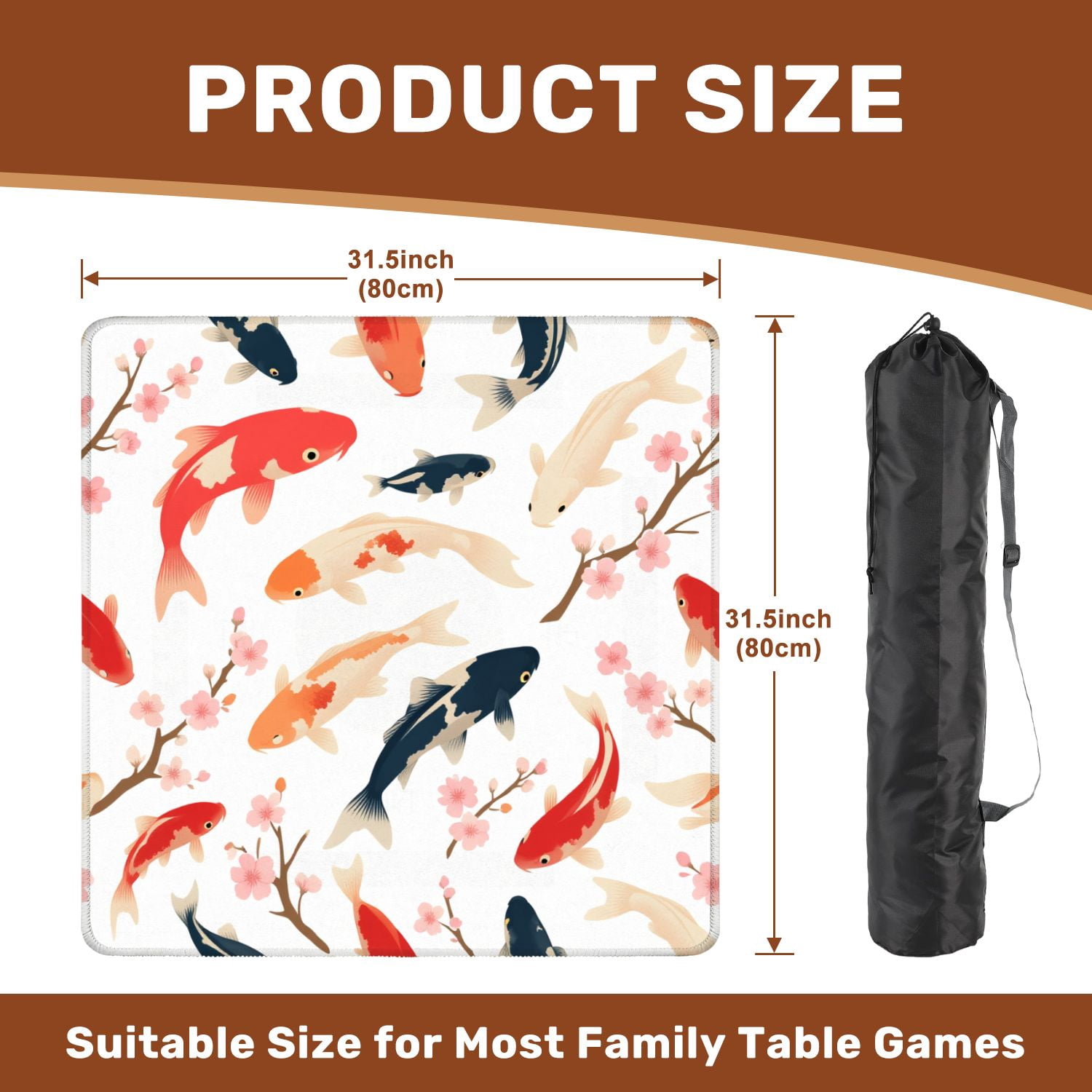 Mahjong Mat 31.5" x 31.5" Garden Oriental china garden spring asian fishes nature art Non-Slip Noise Reduction American Mahjong Tiles Table Cover for Dominoes Poker Card Board Games Gift