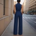 thumbnail image 5 of Oplxuo Wide Leg Jumpsuits for Women Dressy Summer Button Up Lapel Sleeveless Elegant Work Rompers with Belt & Pockets, 5 of 5