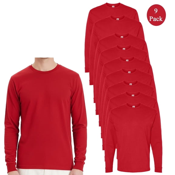 Hanes Essential-T Long Sleeve T-Shirt, Men Comfortable Crew Neck Blank Tee, Athletic Red 9-Pack, S