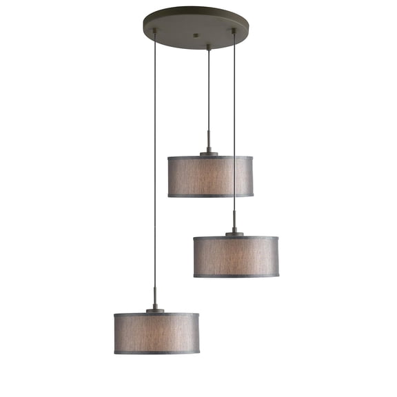 Woodbridge Lighting Drum 3-Light Fabric & Metal Cluster Pendant in Bronze/Gray