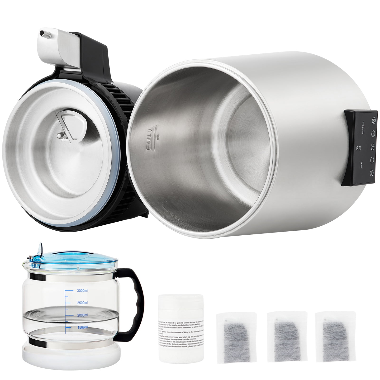 KFFKFF Water Distiller Distilled Water Maker Machine 4L/1.1Gal  0.3Gal/H Output, 750W Power, 0-99H Adjustable Timing