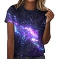 thumbnail image 2 of HLKJKLS T Shirts For Women Starry Galaxy Glitter Print Crew Neck Short Sleeve Carnival Casual Graphic Top Black S-3Xl, 2 of 4