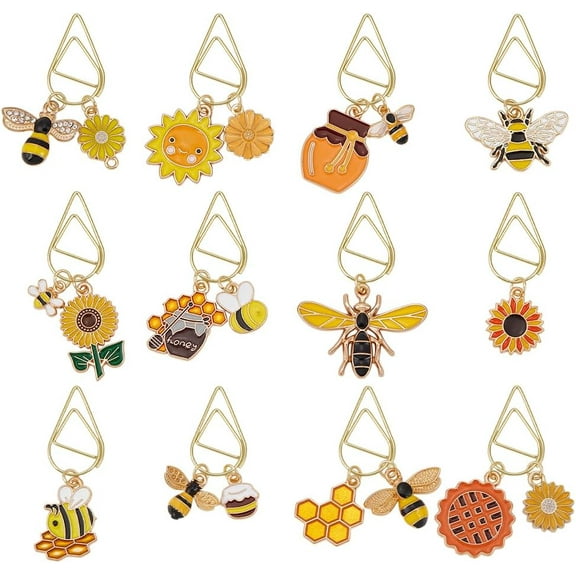 12Pcs Cute Bee Paper Clips Bee Bookmark Teacher Presents Clip with Bee Alloy Enamel Pendants Animal Bookmark Clips for Bookmarks School Office Home Supplies and Book Lovers