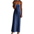 thumbnail image 6 of VBVC Women's Spaghetti Strap Cotton Linen Maxi Dress , Ladies' Square Neck Casual Slip Dress , Summer Beach Vacation Long Dresses For Women,Navy,S-2XL, 6 of 10