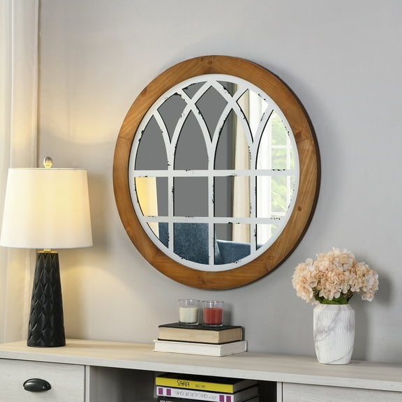 FirsTime & Co. Brown And White Covington Arch Wall Mirror, Farmhouse, Round, 30 x 1.1 x 30 in