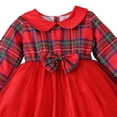 thumbnail image 3 of Girls' Christmas Dress Long-sleeved Plaid Doll Collar Patchwork Mesh Bow Dress Gift For Little Girls, 3 of 7