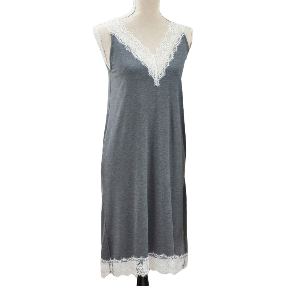 StylesILove StylesILove Women Lace Trim Bamboo Cotton Nightgown Ultra
