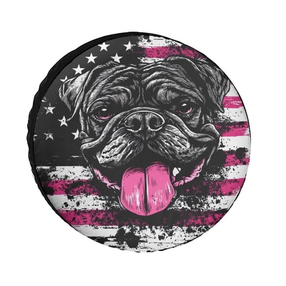 American Flag And Dog Camping Spare Tire Cover Cute Animal Pet Dog Wheel Protectors Weatherproof for Fit for SUV Truck Travel Trailer 12inch