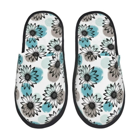 Balery Watercolor Sunflower Slient Indoor Furry Fleece Comfort House Shoes Soft Non-Slip Home Shoes Cotton slippers House Slippers-- Medium