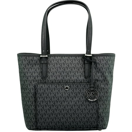 Leather Top Zip Shoulder Bag - Michael Kors Women's Large Jet Set Top Zip Snap Pocket Tote Bag Leather Shoulder - Black