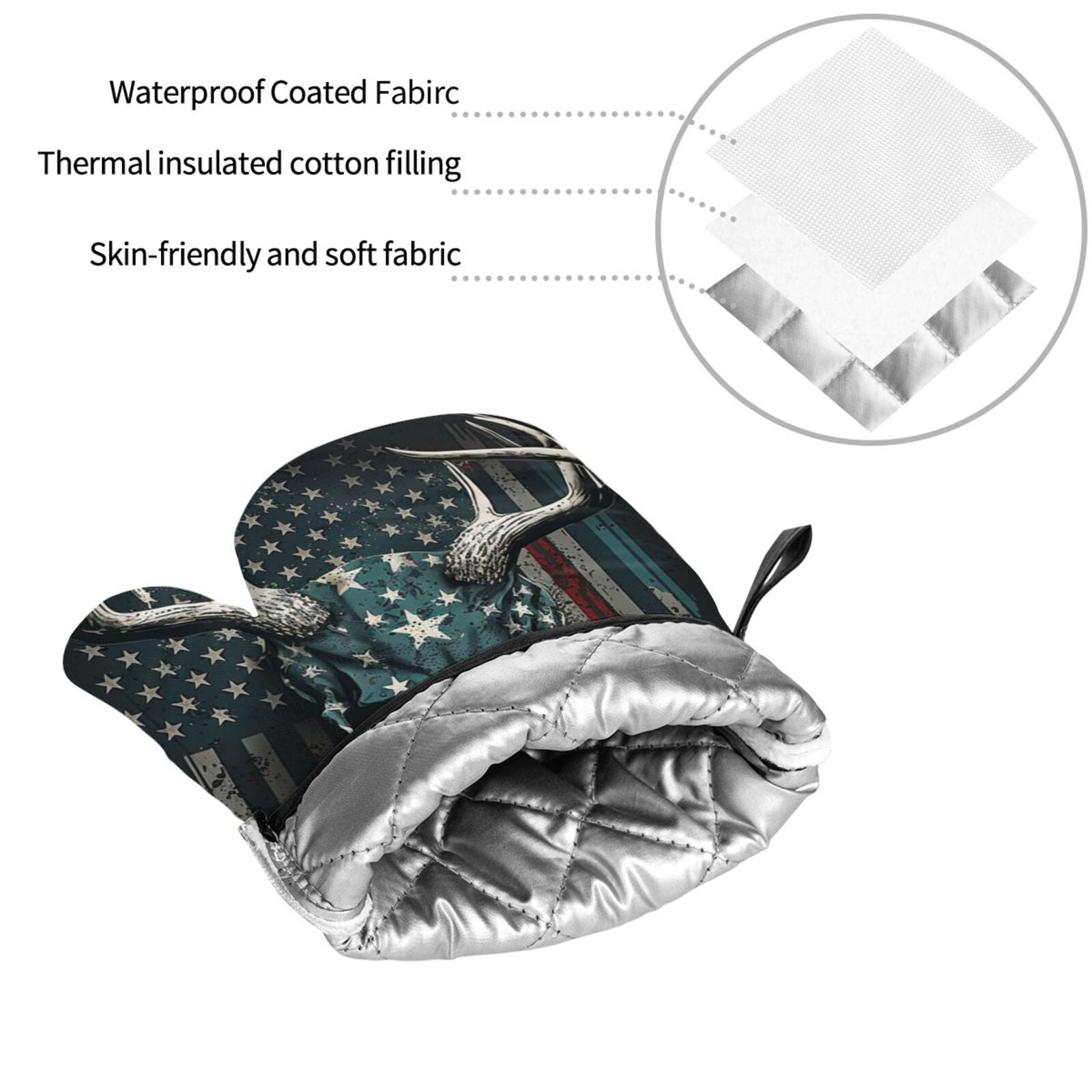 American Flag Camouflage Deer Skull Camo 4Pcs Oven Mitts and Pot Holders Sets Oven Kitchen Gloves Hot Pads for Cooking BBQ Baking Grilling