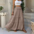 thumbnail image 5 of Tiered Maxi Skirt with Pockets, Boho Ruffle Layered High Waisted Long Skirt, Casual Flowy Smocked Paperbag Waist Slacks, 5 of 7