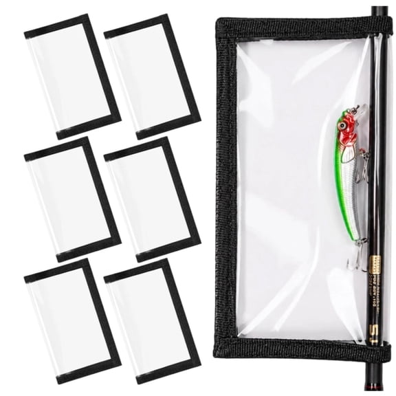 6 Pack Black Fishing Lure Wraps, Clear PVC Lure Covers, Fishing Hook Protectors with Velcro, Tangle-Free Safety Shields for Fishing Rod Hard Lures