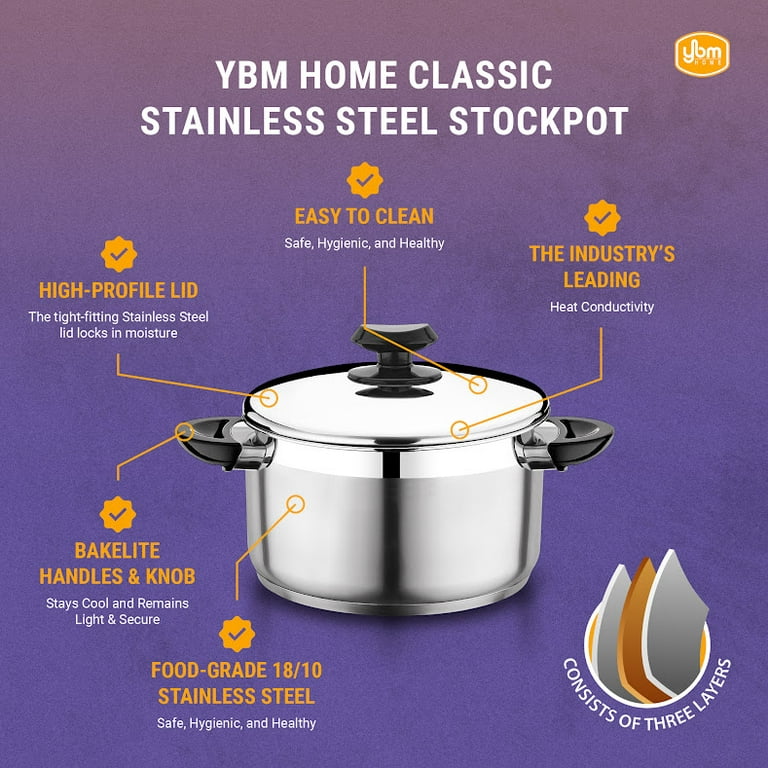 YBM Home 18/10 Tri-Ply Stainless Steel Cookware Set Induction Compatible 10  Pieces
