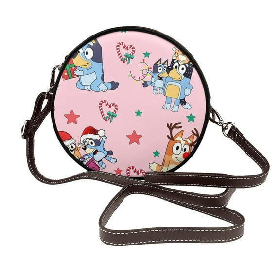 Kowoue Bluey Pattern Leather Crossbody Bags for Women Trendy Circle Cross Body Shoulder Bag Circle Purse Shoulder Bag
