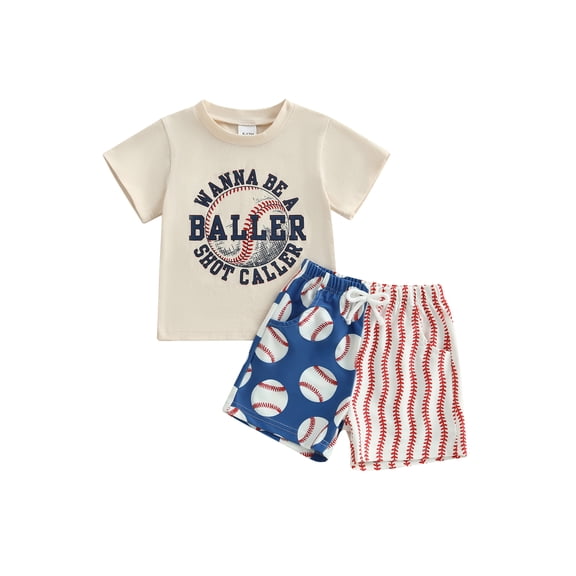BemeyourBBs Toddler Baby Boy Summer Clothes Newborn Infant Baby Boys Baseball Outfits Letter Print Short Sleeve T-Shirts with Baseball Pockets Shorts 2Pcs Set