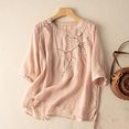 thumbnail image 2 of Mujeres Manga Corta de Verano Tops Color Sólido Encaje Coser Cuello de la Tripulación Casual Top, Blusa de Tela Suave Flexible, Lavado a Mano Primavera Verano, 2 of 8