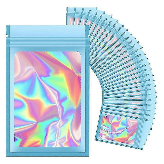 100pcs Resealable Holographic Bags, Smell Proof Mylar Pouch With Clear Window For Food Storage Part