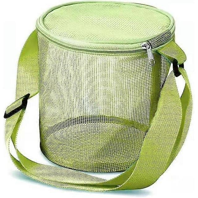 Kids Seashell Mesh Bag Beach Toys Cylinder Shell Bag Seashell Collecting Bag with Zippers and Adjustable Strap for Kids