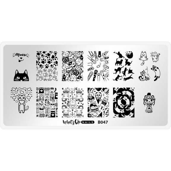 Whats Up Nails B047 Everyday is Caturday Metal Stamping Plate for Nail Art Design