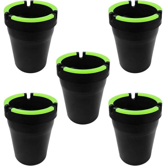 5PCS Car Glow in the Dark Butt Bucket Ashtray, Portable Self-Extinguishing Smokeless Auto Cup Ash Holder with Lid, Mini Smellproof Cigarette Trash Accessories for Home Truck Office