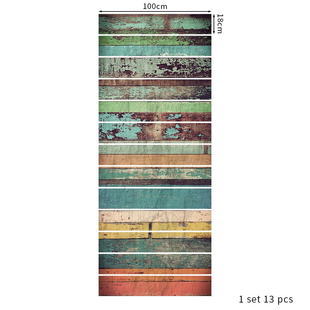 13PCS Farmhouse Self-Adhesive Stair Riser Stickers, Peel and Stick Contact Paper Staircase Decal, 39.37"x7.09", Color Wood