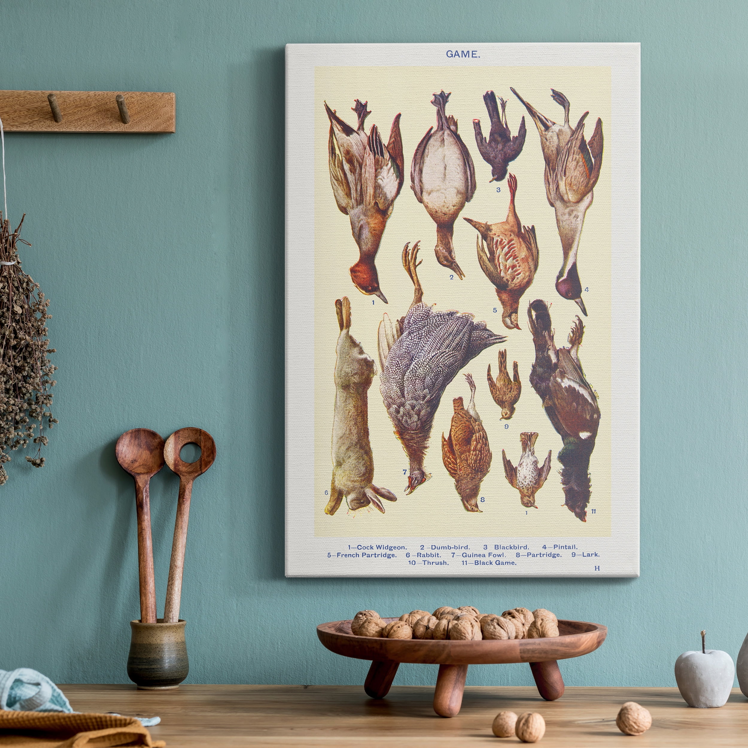 Game II Cock Widgeon, Dumb–bird, Blackbird, Pintail, French Partridge, Rabbit, Guinea Fowl, Partridge, Lark, Thrush, and Black Game Premium Gallery Wrapped Canvas - Ready to Hang - 8 x 12