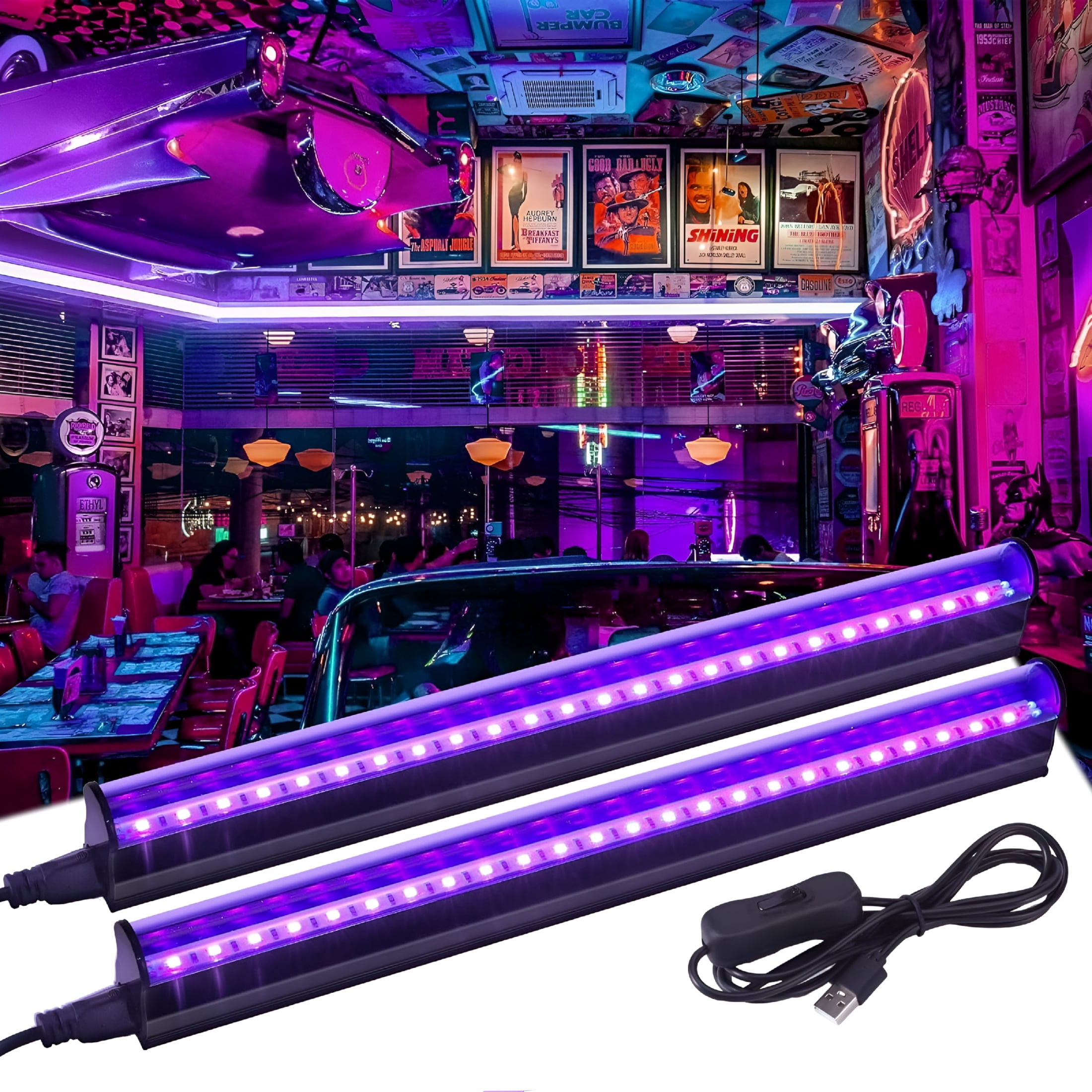 HBMYN 5W Led Blacklight Strip Lights with Usb Power 2 Pack Black Light Bar
