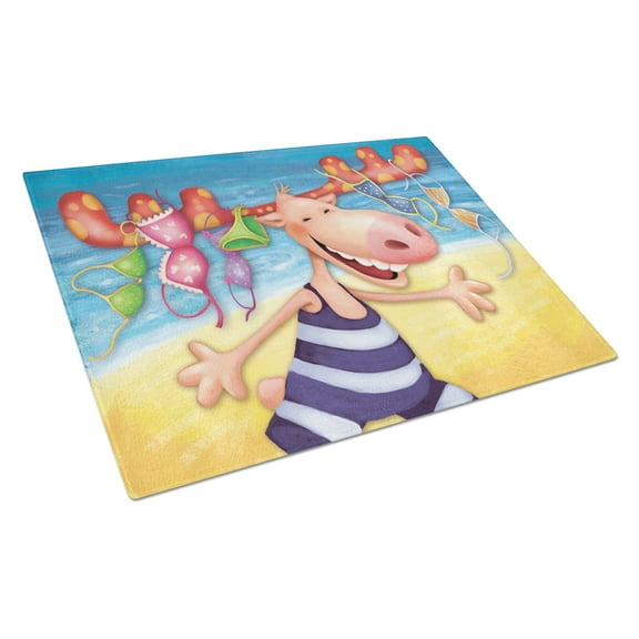 Caroline's Treasures Moose on the Beach Glass Cutting Board Large