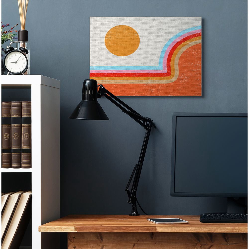 Stupell Industries Abstract Sun Over Striped Lines Blue Red Orange Canvas Wall Art Design by Daphne Polselli