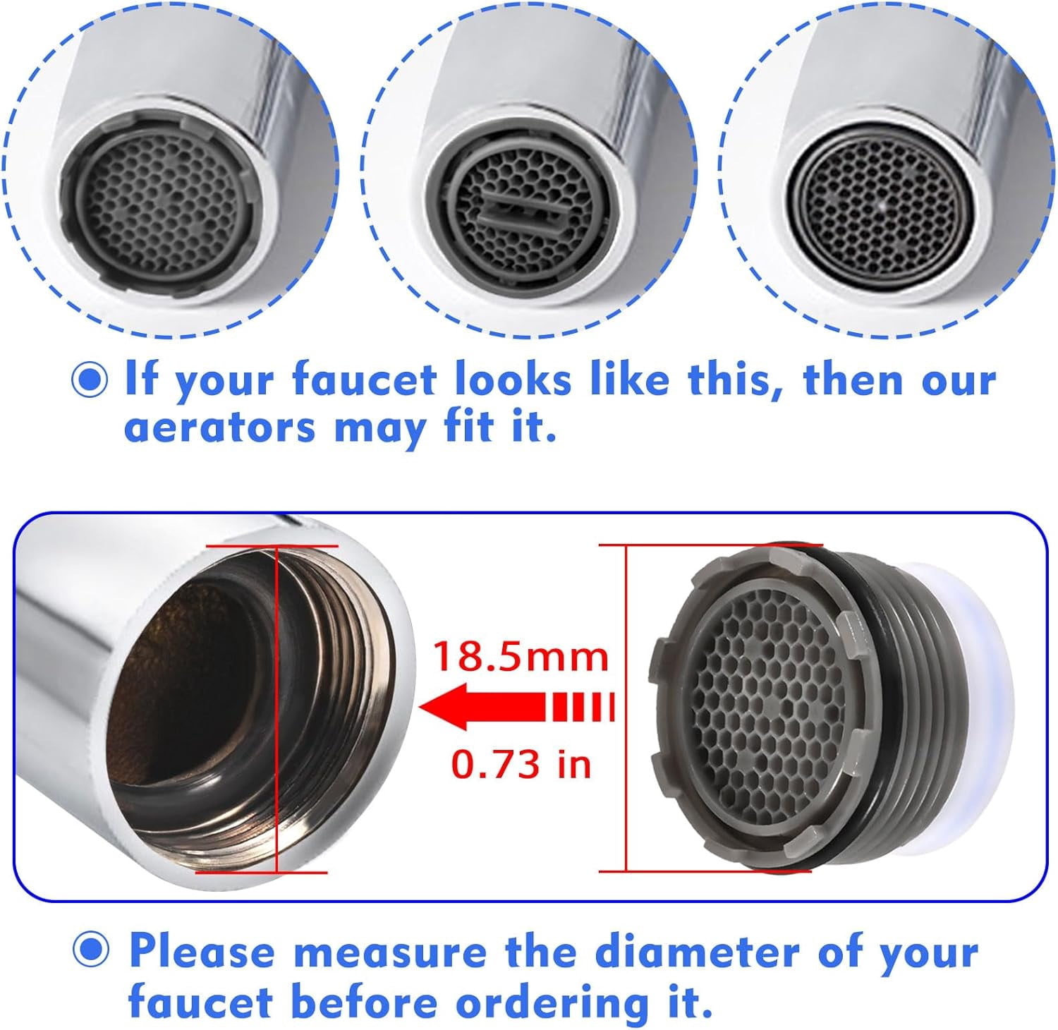 Faucet Aerator M18.5, 6PCS Replacement for Sink Flow Restrictor, Kitchen Bathroom Aerators with Key Removal Wrench Tool